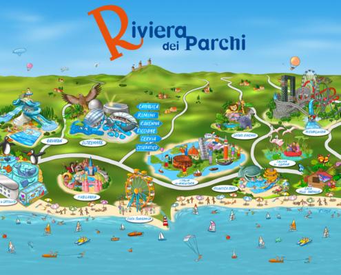 Mappa illustrata Riviera dei Parchi completa
